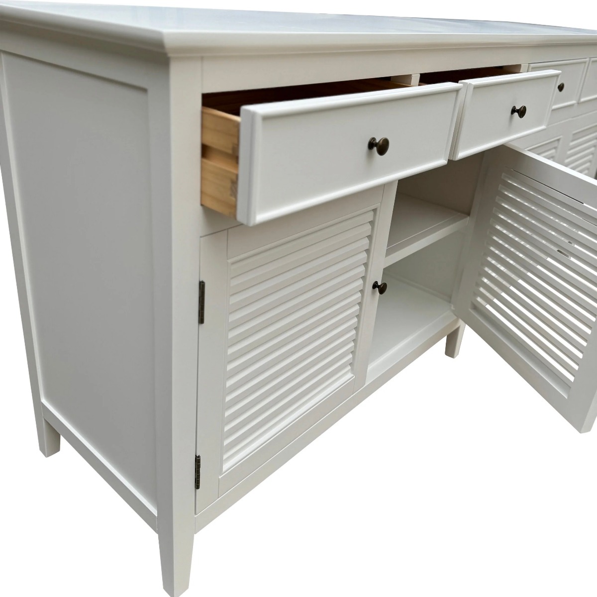 "Plantation" Hamptons Style 4 Door Buffet Sideboard White, 200cm x 48cm x 85cmH (RRP $3699) - Image 3