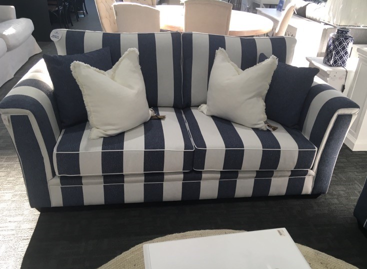 "Brighton" Hamptons Style 2 Seater Lounge in Navy and White Stripe, 100% Australian Made & Available in over 100 Fabrics - Image 2