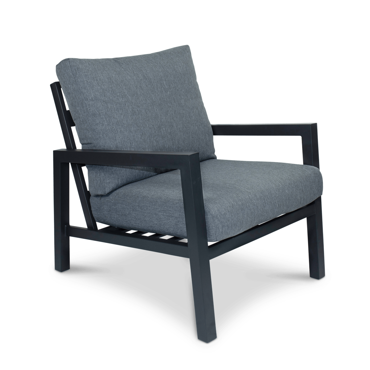 "Laguna" Hamptons Style Outdoor 3 Piece Setting in Gunmetal with Platinum Olefin Cushions - Image 2