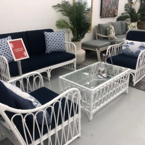 FLOORSTOCK CLEARANCE SALE "Sanctuary" Hamptons Style Alfresco 4 Piece Cane Lounge Set (WAS $2999)