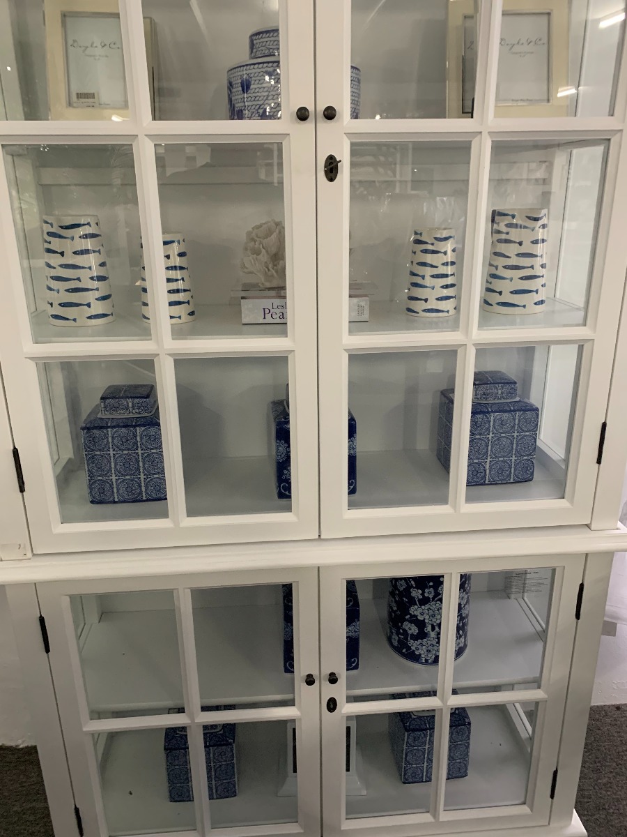 FLOORSTOCK SECONDS SALE "Sommersby" Timber Display Cabinet 4 Door White, 120cmL x 40cmD x 220cmH (RRP $2499) - Image 2