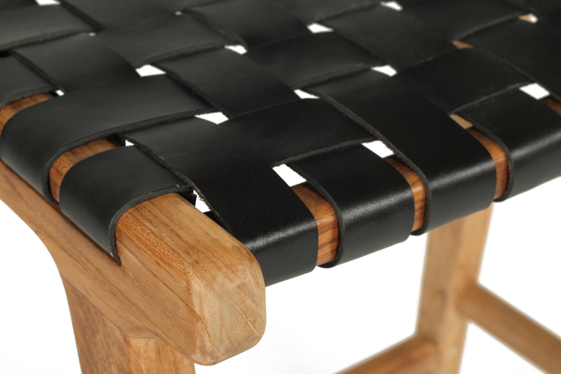 "Positano" Resort Style Leather Saddle Kitchen Counter Stool Woven Black, W46cm x D38cm x H66cm (RRP $499) - Image 3