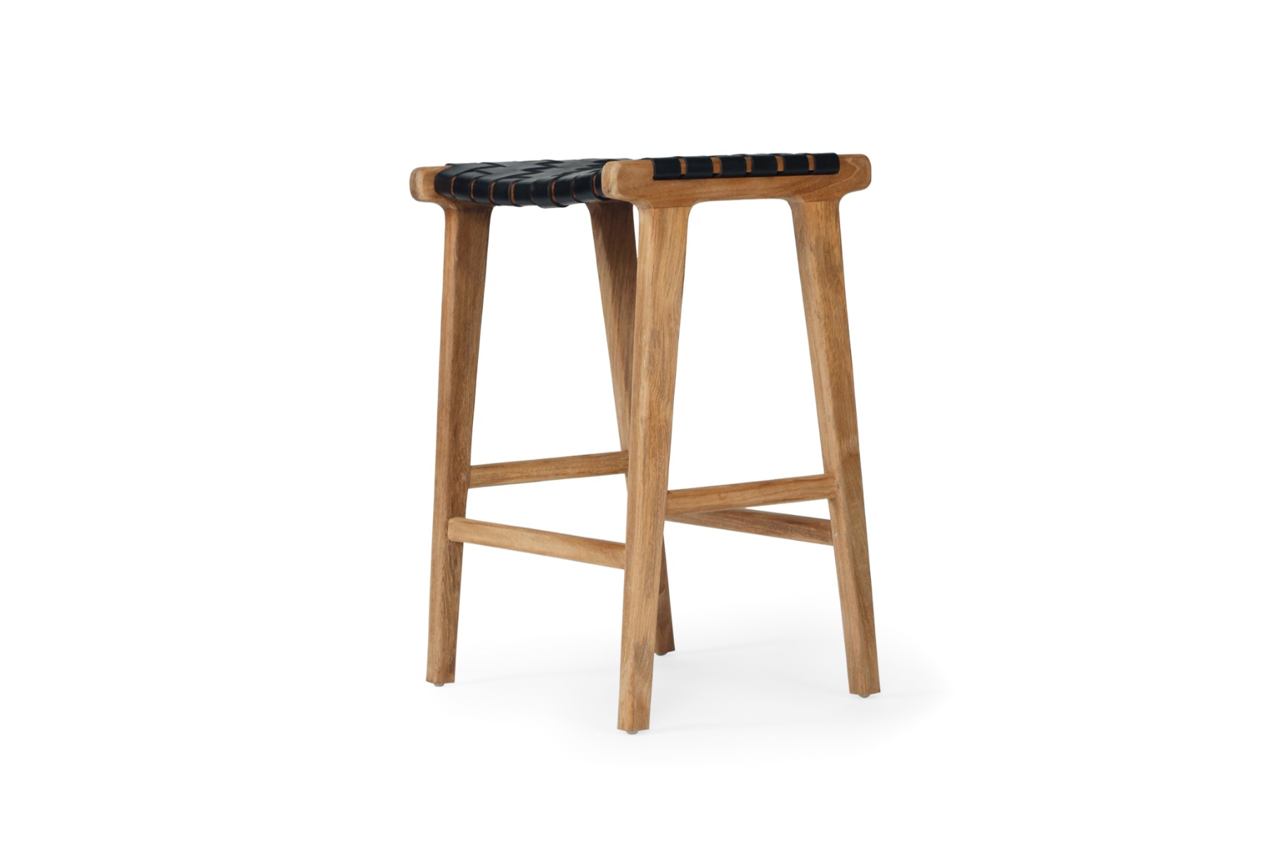 "Positano" Resort Style Leather Saddle Kitchen Counter Stool Woven Black, W46cm x D38cm x H66cm (RRP $499) - Image 2