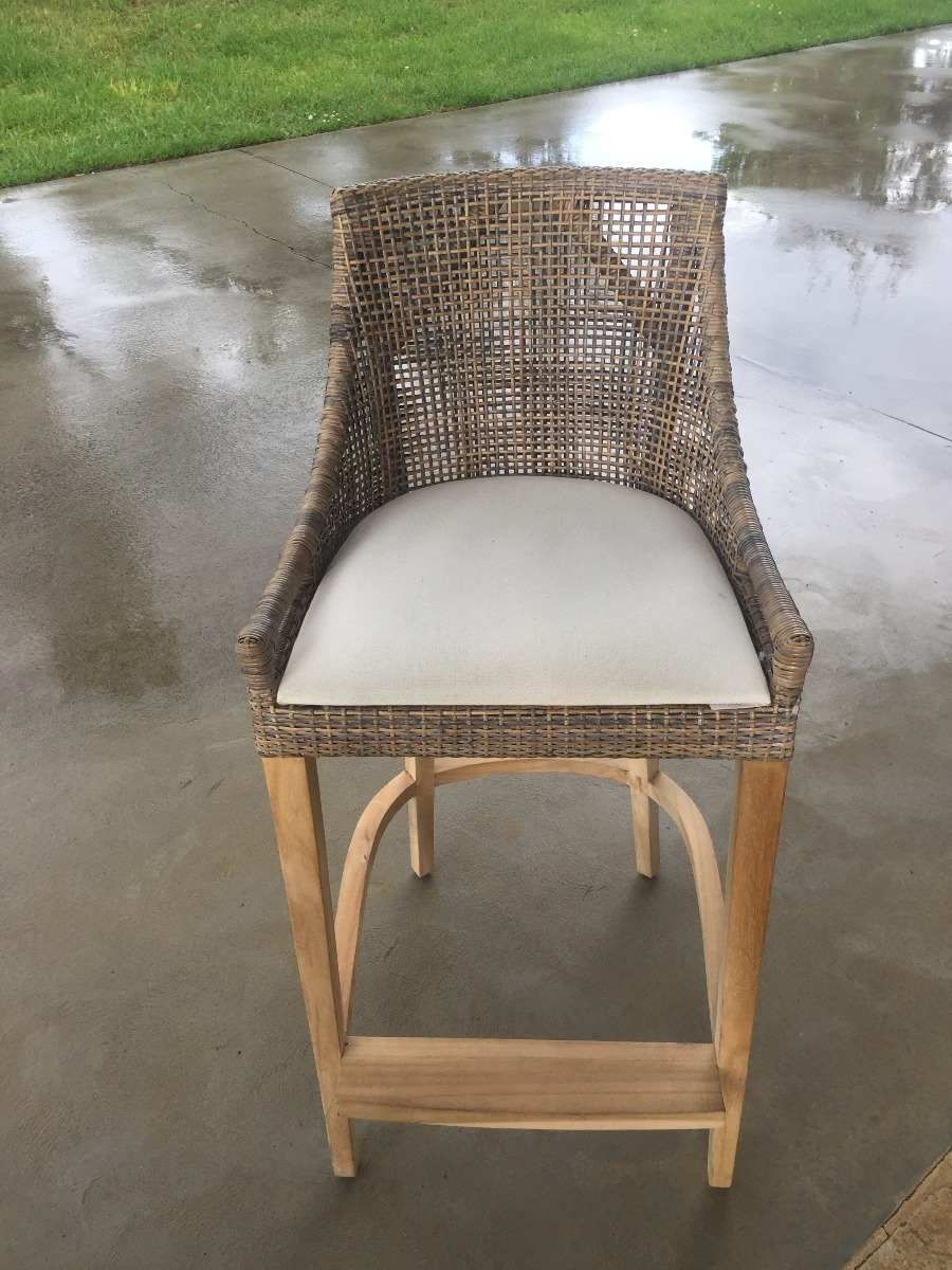 CLEARANCE SALE "Avoca" Hamptons Style Rattan Bar Stool, Mocha Rattan with Teak Legs (RRP $449) - Image 4
