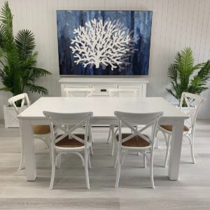 "Cove" Coastal Style 7 Piece Dining Package 180x100cm Hardwood Timber Dining Table + 6 Noosaville Chairs
