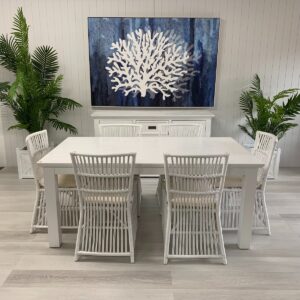 "Cove" Coastal Style 7 Piece Dining Package 180x100cm Hardwood Timber Dining Table + 6 Villa Chairs