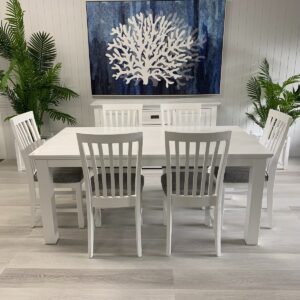 "Cove" Coastal Style 7 Piece Dining Package 180x100cm Hardwood Timber Dining Table + 6 Cove Chairs (RRP $3099)