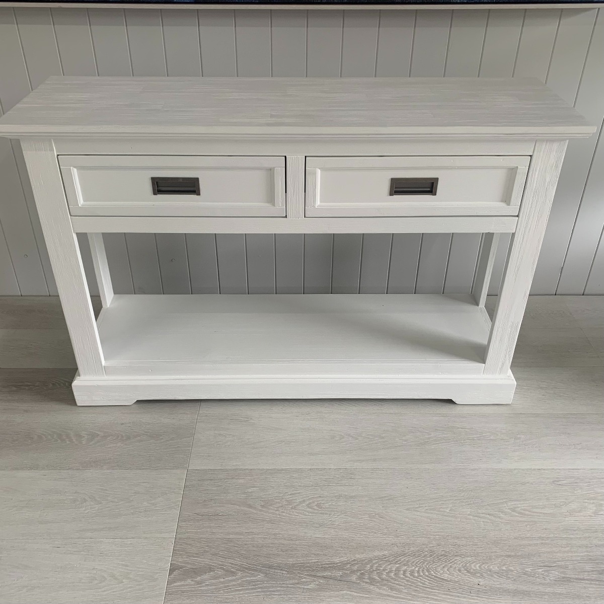 SECONDS SALE "Cove" Hamptons Style Console Table 2 Drawer, Brushed White, 125cmW x 38cmD x 80cmH (RRP $699) - Image 2