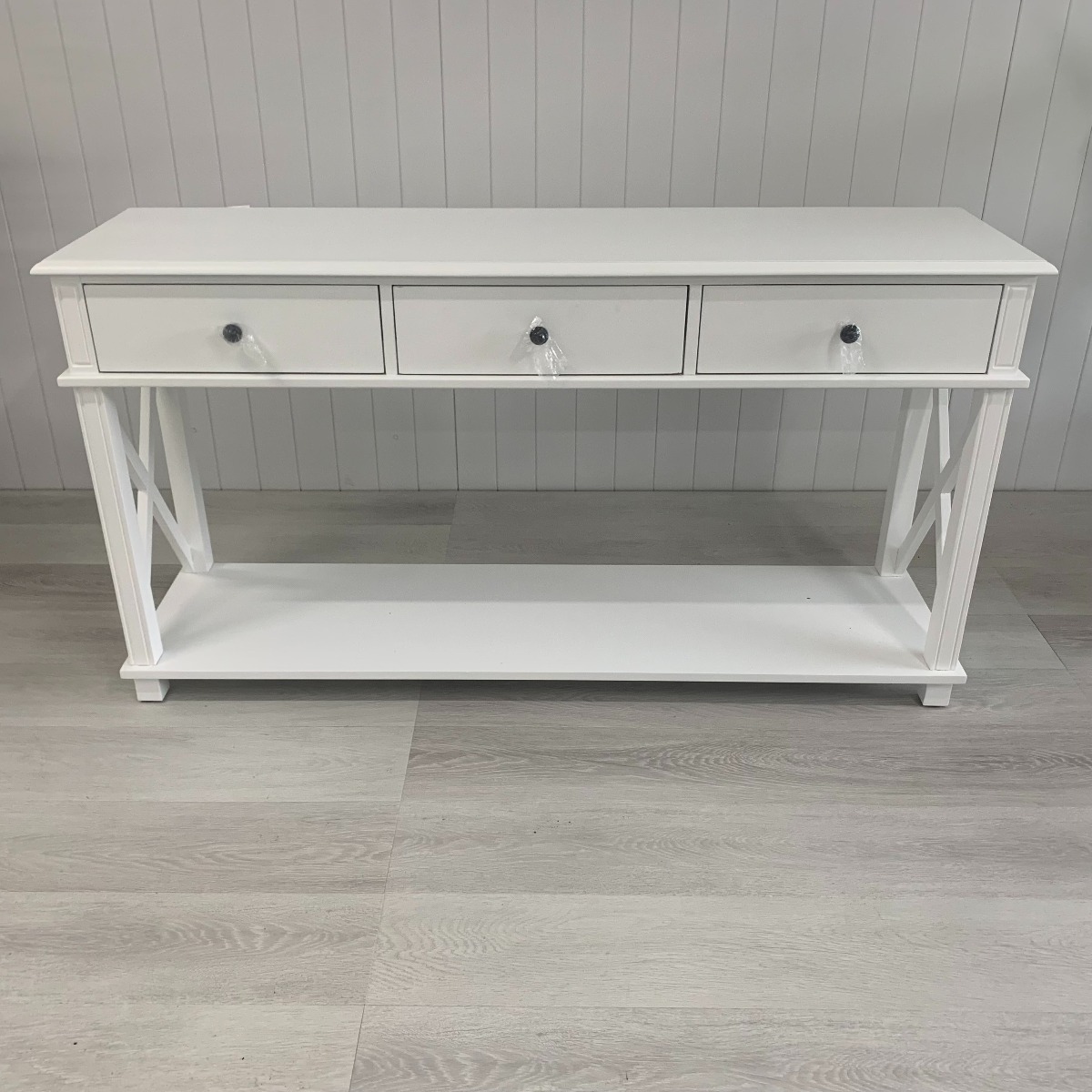 CLEARANCE SALE "Whitsunday" Hampton Style Timber Console Table 3 Drawer White, 150x40x80cmH (RRP $999) - Image 2