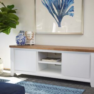 "Jefferson" Hamptons Timber TV Entertainment Unit Two Tone, 176cmL x 48cmD x 63cmH (RRP $999)