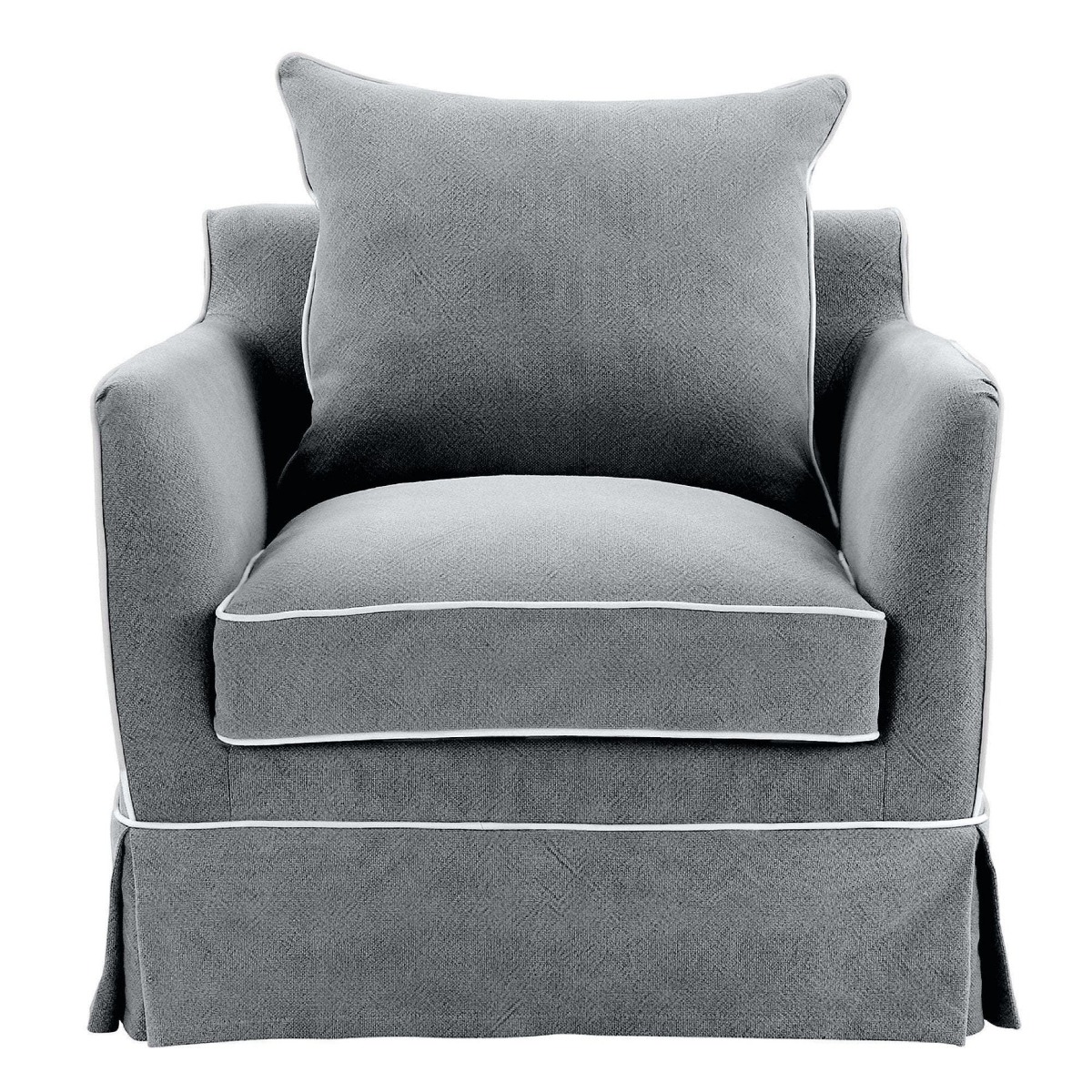 Slip Cover Only - Noosa Hamptons Armchair Grey W/White Piping, W 90cm D 91cm H 80cm (RRP $724) - Image 7