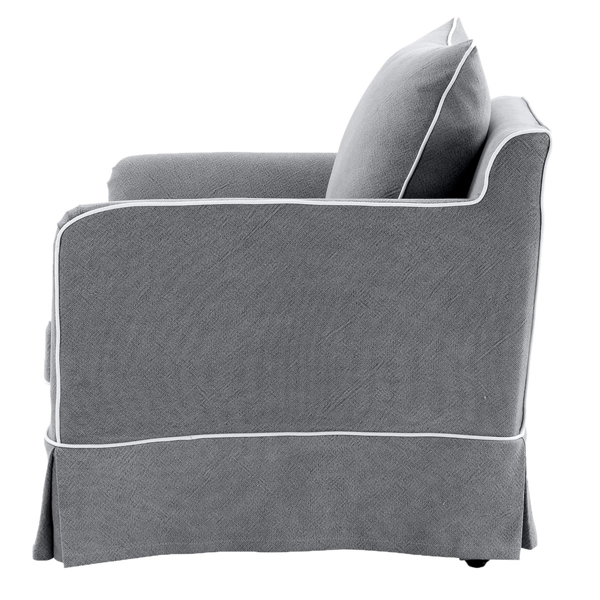 Slip Cover Only - Noosa Hamptons Armchair Grey W/White Piping, W 90cm D 91cm H 80cm (RRP $724) - Image 4
