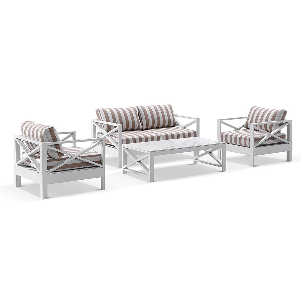 "Montego Bay" Hamptons Style Outdoor Aluminium 4 Piece 2+1+1 Seater Lounge Setting with Sunbrella Cushions (RRP $4799) - Image 2