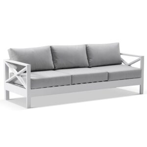 "Montego Bay" Hamptons Style Outdoor Aluminium 3 Seater Lounge, White with Olefin Grey Cushions (RRP $2499)