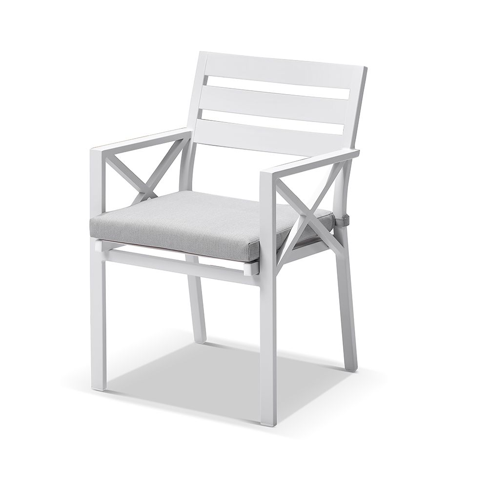 "Montego Bay" Hamptons Style Outdoor Ceramic & Aluminium 2m Dining Setting with 8 Chairs White Grey Cushions (RRP $4690) - Image 3