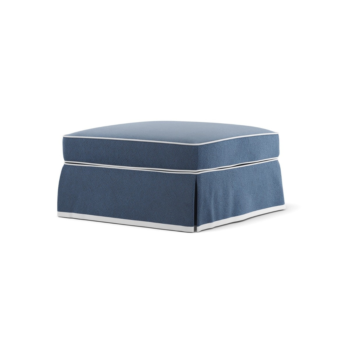 Noosa Hamptons Ottoman Navy W/White Piping, W 83cm D 83cm H 45cm (RRP $849) - Image 2