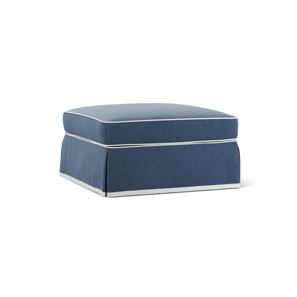 Noosa Hamptons Ottoman Navy W/White Piping, W 83cm D 83cm H 45cm (RRP $849) - Image 3
