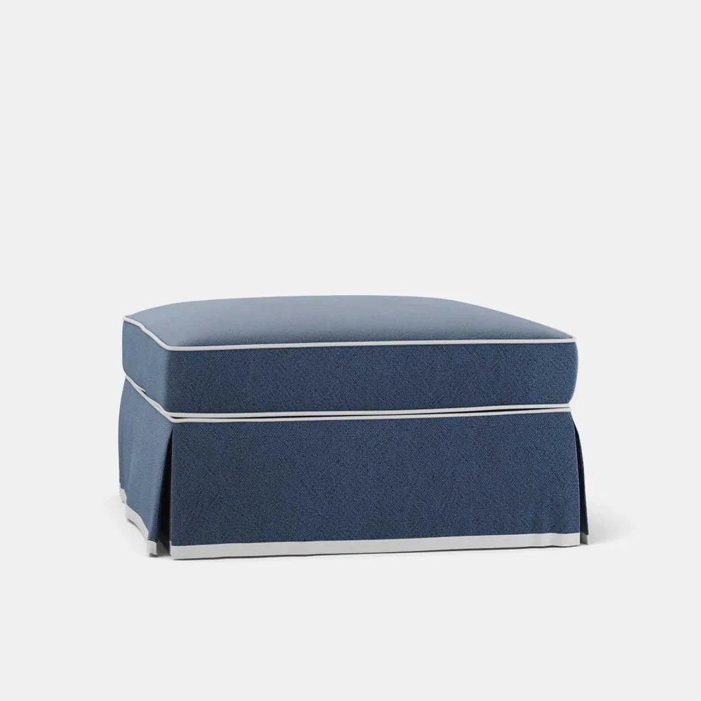 Noosa Hamptons Ottoman Navy White Piping D 83cm W 83cm H 45cm (RRP $799) - Image 4