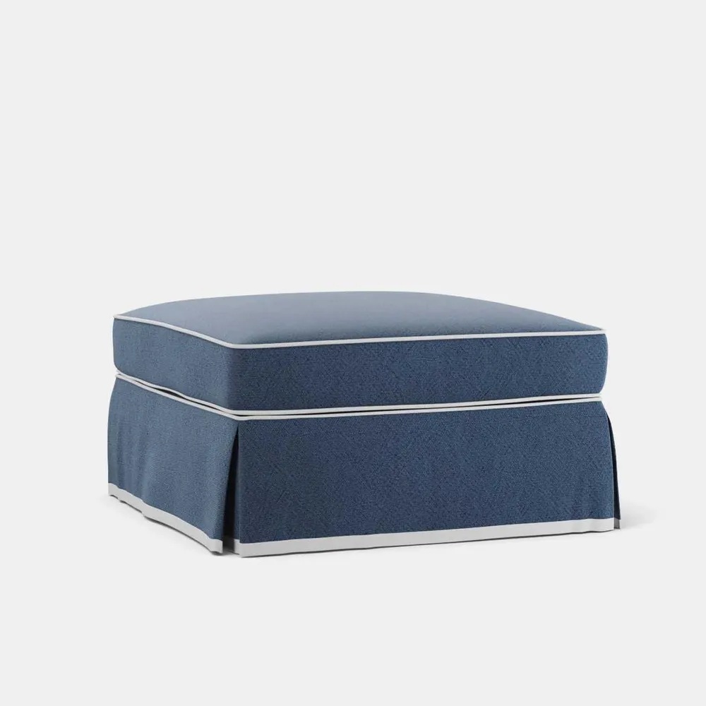 Noosa Hamptons Ottoman Navy White Piping D 83cm W 83cm H 45cm (RRP $799) - Image 3