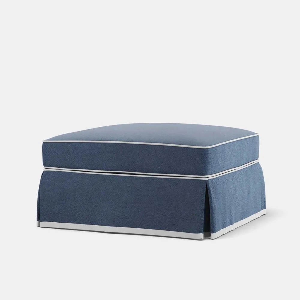 Noosa Hamptons Ottoman Navy White Piping D 83cm W 83cm H 45cm (RRP $799) - Image 2