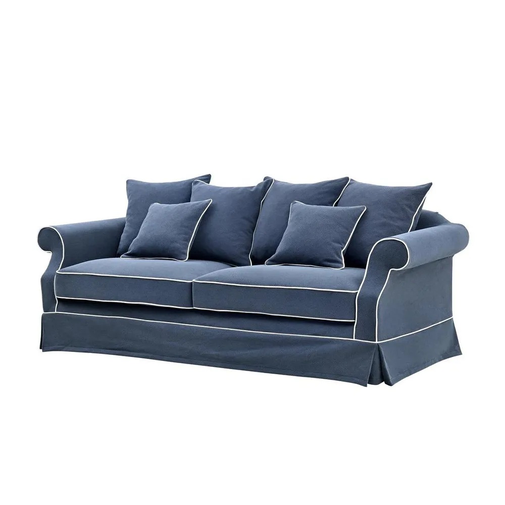 Avalon Hamptons 3 Seat Sofa Navy Blue White Piping, W 226cm D 96cm H 81cm (RRP $3299) - Image 2