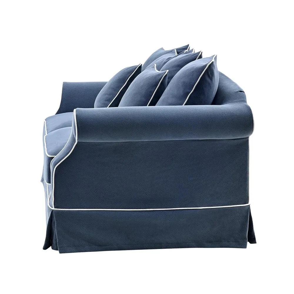Avalon Hamptons 3 Seat Sofa Navy Blue White Piping, W 226cm D 96cm H 81cm (RRP $3299) - Image 3