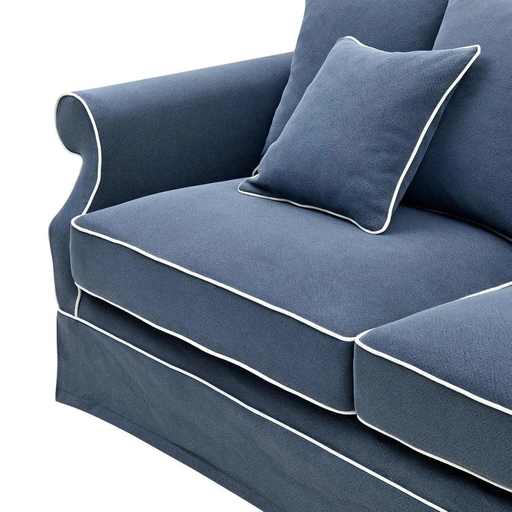 Avalon Hamptons 3 Seat Sofa Navy Blue White Piping, W 226cm D 96cm H 81cm (RRP $3299) - Image 4