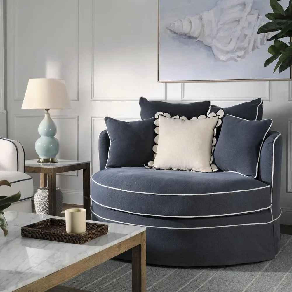 Noosa Hamptons Snuggle Chair Navy with White Piping, L 135cm W 135cm H 80cm (RRP $2999) - Image 2