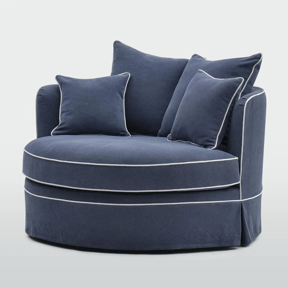Noosa Hamptons Snuggle Chair Navy with White Piping, L 135cm W 135cm H 80cm (RRP $2999) - Image 4