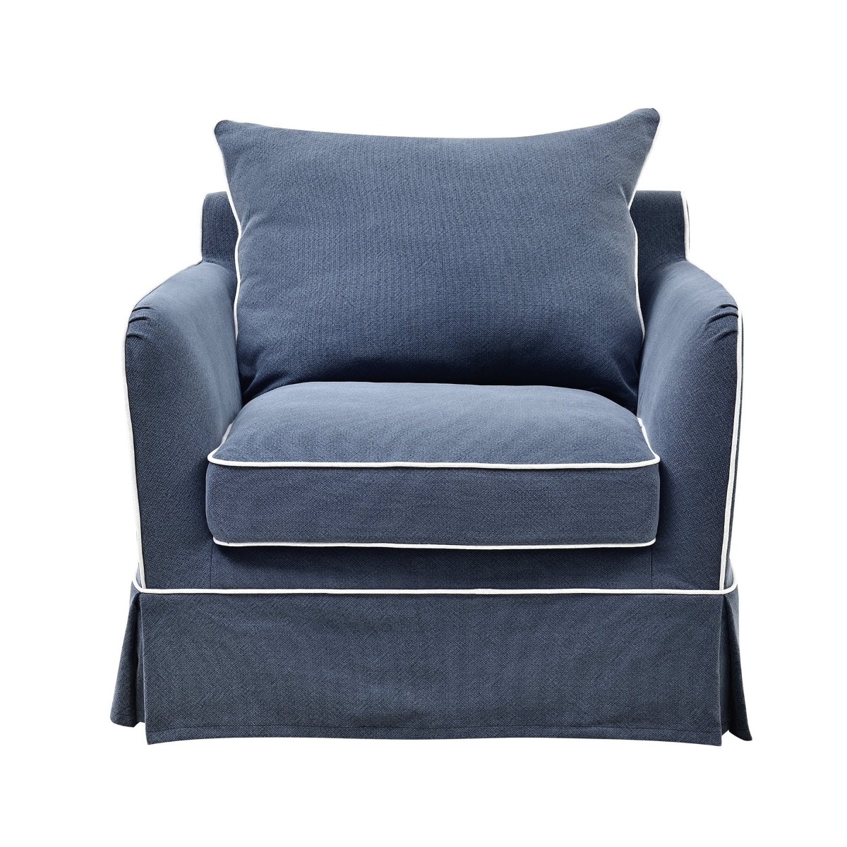 Slip Cover Only - Noosa Hamptons Armchair Navy W/White Piping, W 90cm D 91cm H 80cm (RRP $724) - Image 7