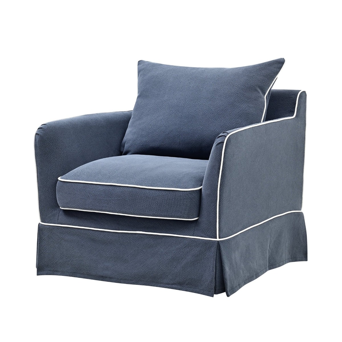 Slip Cover Only - Noosa Hamptons Armchair Navy W/White Piping, W 90cm D 91cm H 80cm (RRP $724) - Image 6