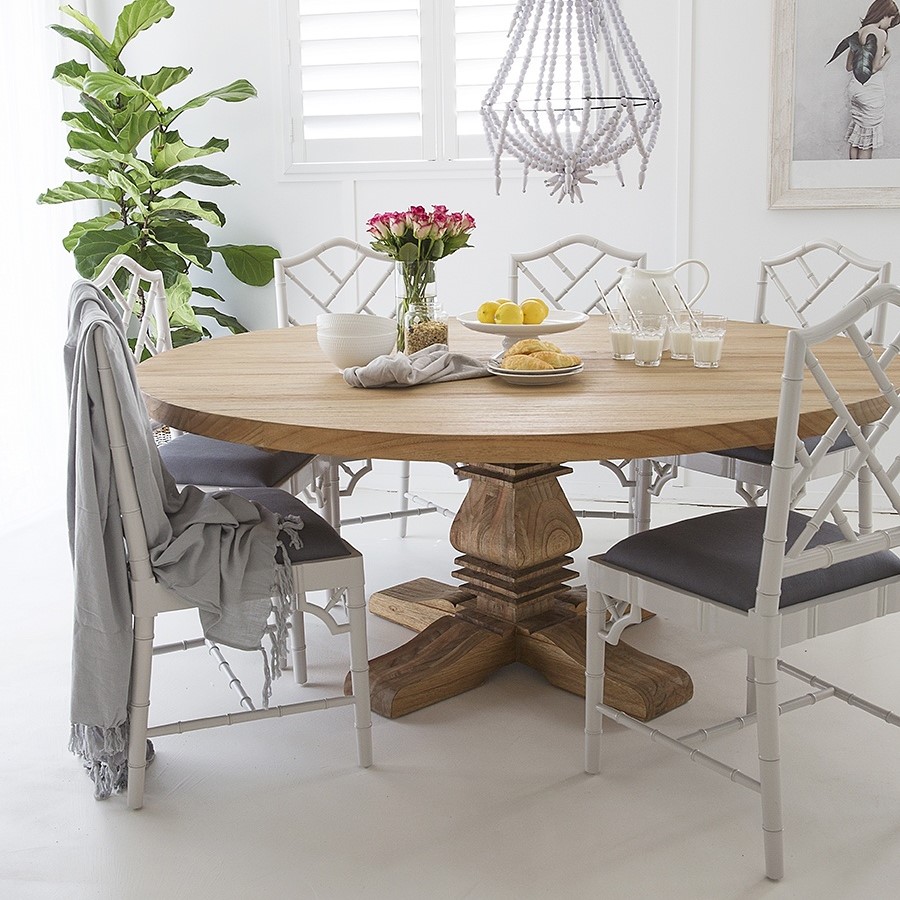 "Seminyak" Resort Style Timber 180cm Round Pedestal Dining Table, Mindi SEATS 8-10 (RRP $3499) - Image 7