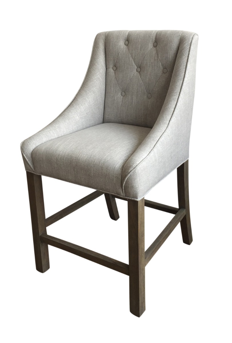 "Hudson" Hampton Style French Provincial Linen Buttoned Barstool - Available in 3 Colours - Image 2