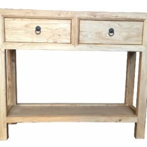 "Kingscliff" Recycled Elm Timber 2 Drawer Hall Table with Shelf Recycled Elm, 100cm x 30cm x 85cm