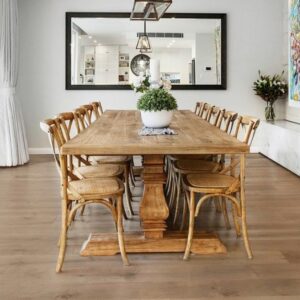 "Madrid" Hamptons Style Timber Dining Package Recycled Elm, 300cm x 110cm x 76cmH +10 x Chairs (RRP $6999)