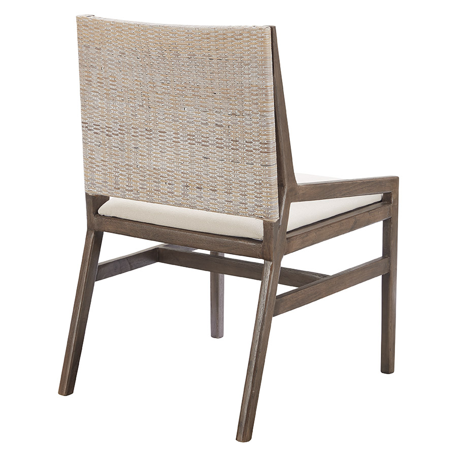 "Reef" Resort Style Rattan Dining Chair Greywash Weave & Brown Timber Leg (RRP $599) - Image 3