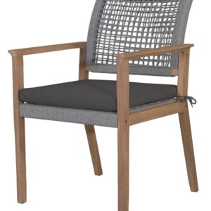 CLEARANCE SALE "Maldives" Hamptons Style Outdoor Timber & Grey Rope Dining Chair, Charcoal Cushion (RRP $399)