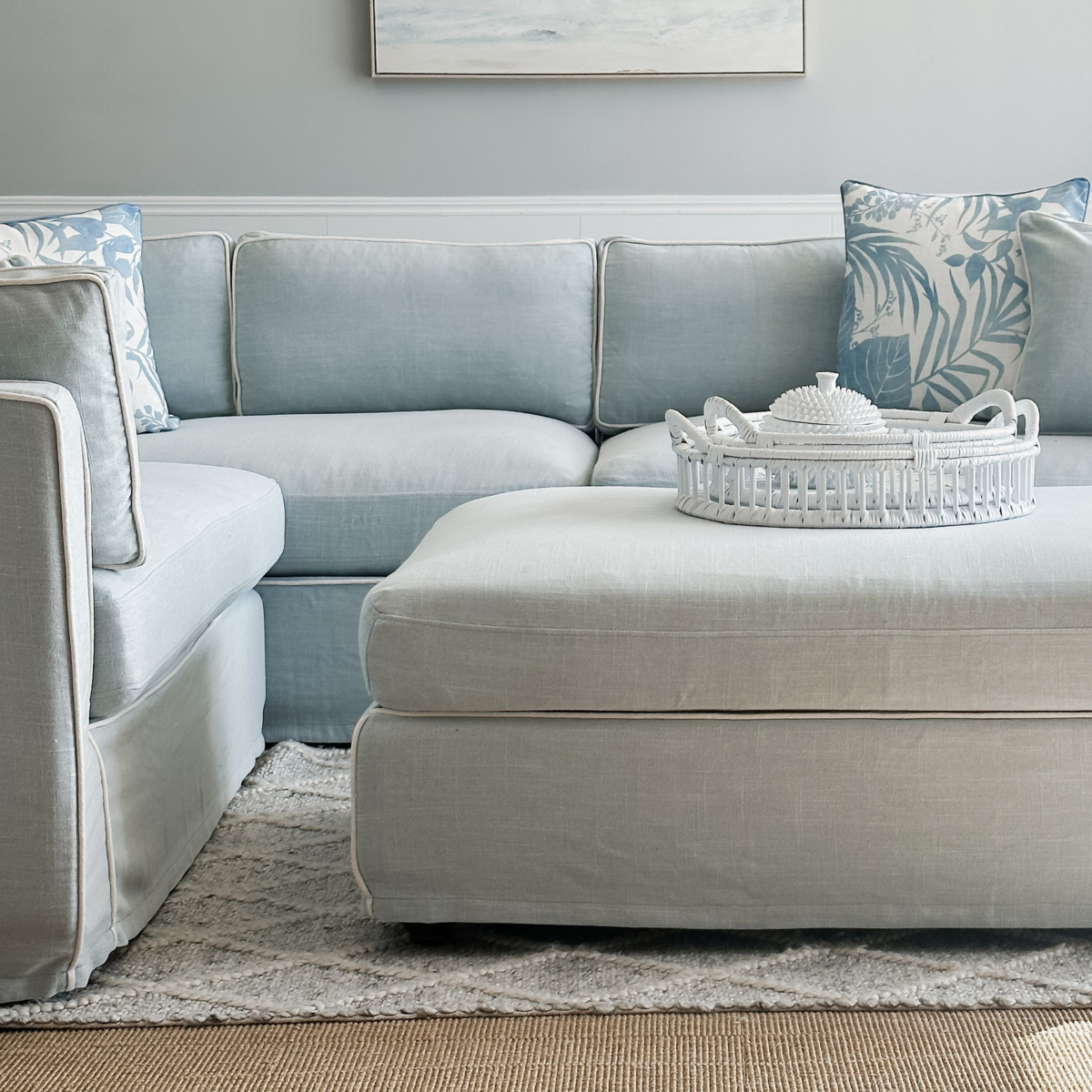 Marbella Modular Sofa Beach W/White Piping Left, W 150 D 100 H 85cm (RRP $6149) - Image 4