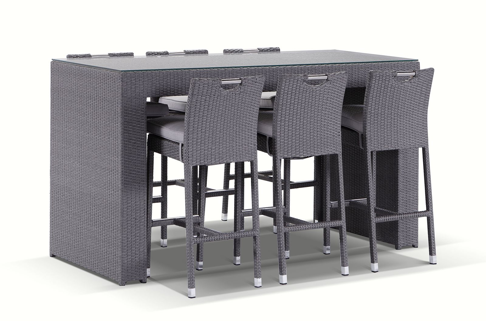 "Fiji" Hamptons Style 6 Seater Wicker Bar Table with 6 Bar Stools, Grey - Image 2