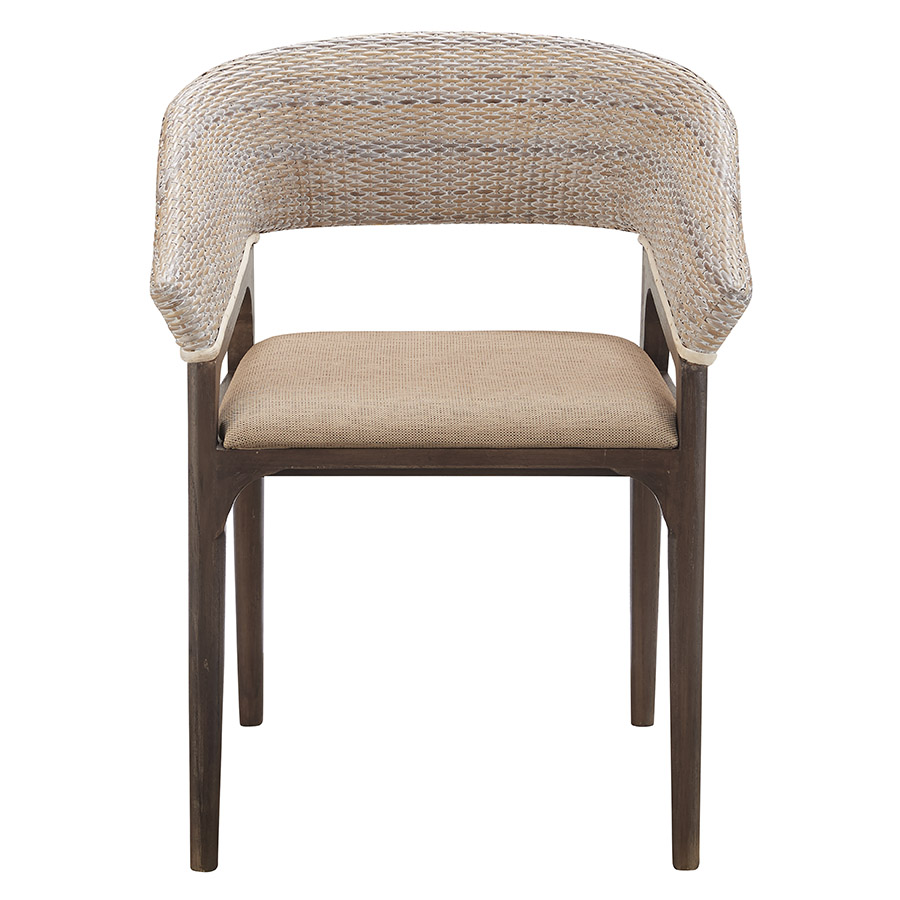 "Mauritius" Resort Style Rattan Dining Chair, Grey Wash Weave & Brown Timber Leg - Image 2