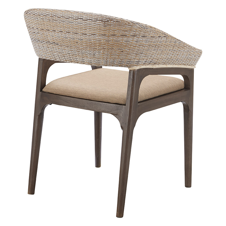 "Mauritius" Resort Style Rattan Dining Chair, Grey Wash Weave & Brown Timber Leg - Image 3