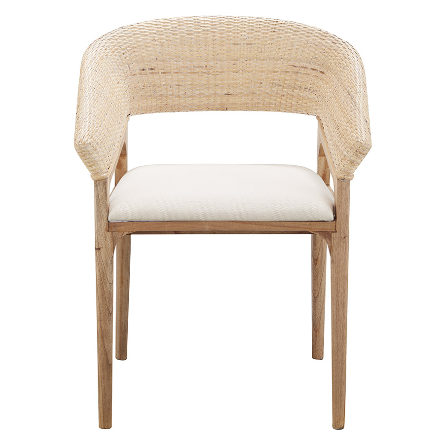 "Mauritius" Resort Style Rattan Dining Chair, Whitewash Weave & Timber Leg - Image 2