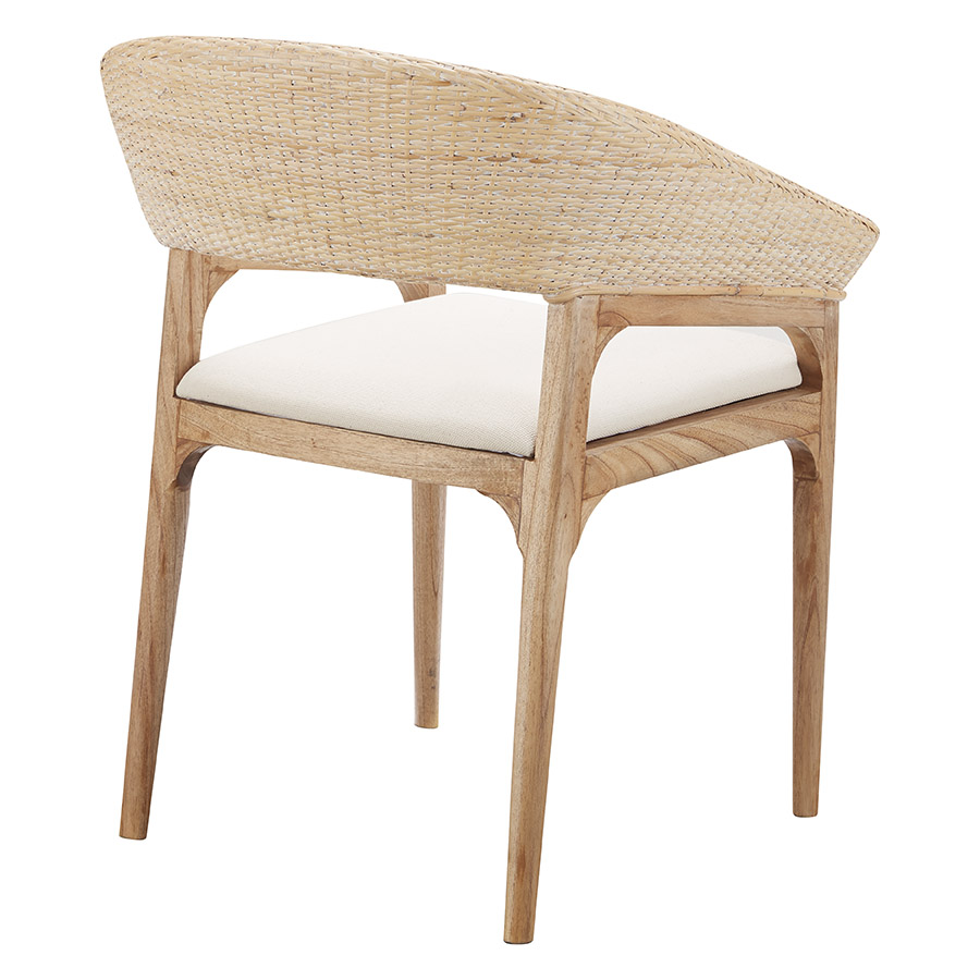 "Mauritius" Resort Style Rattan Dining Chair, Whitewash Weave & Timber Leg - Image 3