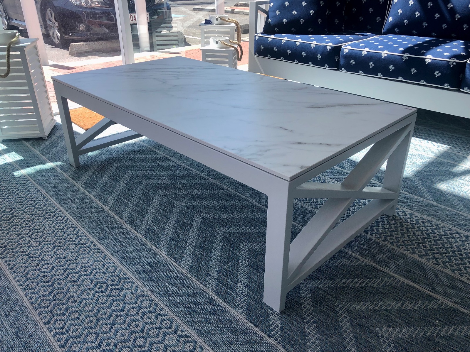 "Montego Bay" Hamptons Style Outdoor Aluminium Coffee Table White, 130cmx70cmx42cmH (RRP $1199) - Image 2