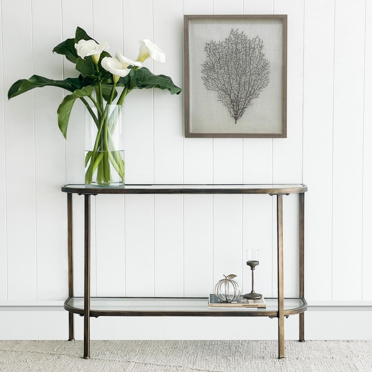 Palladium 120cm Curved Glass Console Table Brass, W 120cm D 38.5cm H 80.5cm (RRP $599) - Image 9