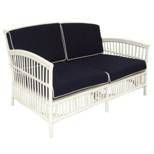 "Alfresco" Hamptons Style 2.5 Seater Rattan Lounge White, Navy cushions with White Piping, 156cmL x 68cmW x 86cmH (RRP $1499)
