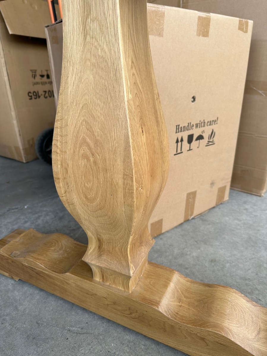 "Sophia" Hamptons Style Hardwood Parquet Timber Dining Table Pedestal Base, Natural Oak 240x100cm (RRP $4499) - Image 2