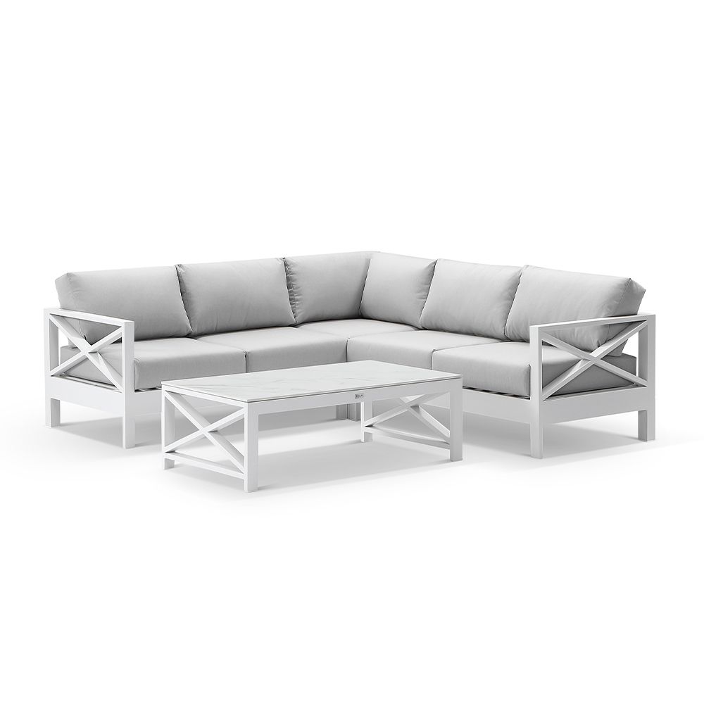 "Montego Bay" Hamptons Style Outdoor Aluminium Modular Corner Lounge Package B, White with Olefin Grey Cushions (RRP $5499) - Image 4