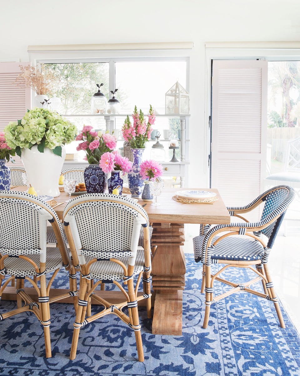"Parisienne" Hamptons Style Bistro Cafe Dining Chair Rattan & Synthetic Wicker, Navy & White (RRP $449) - Image 2