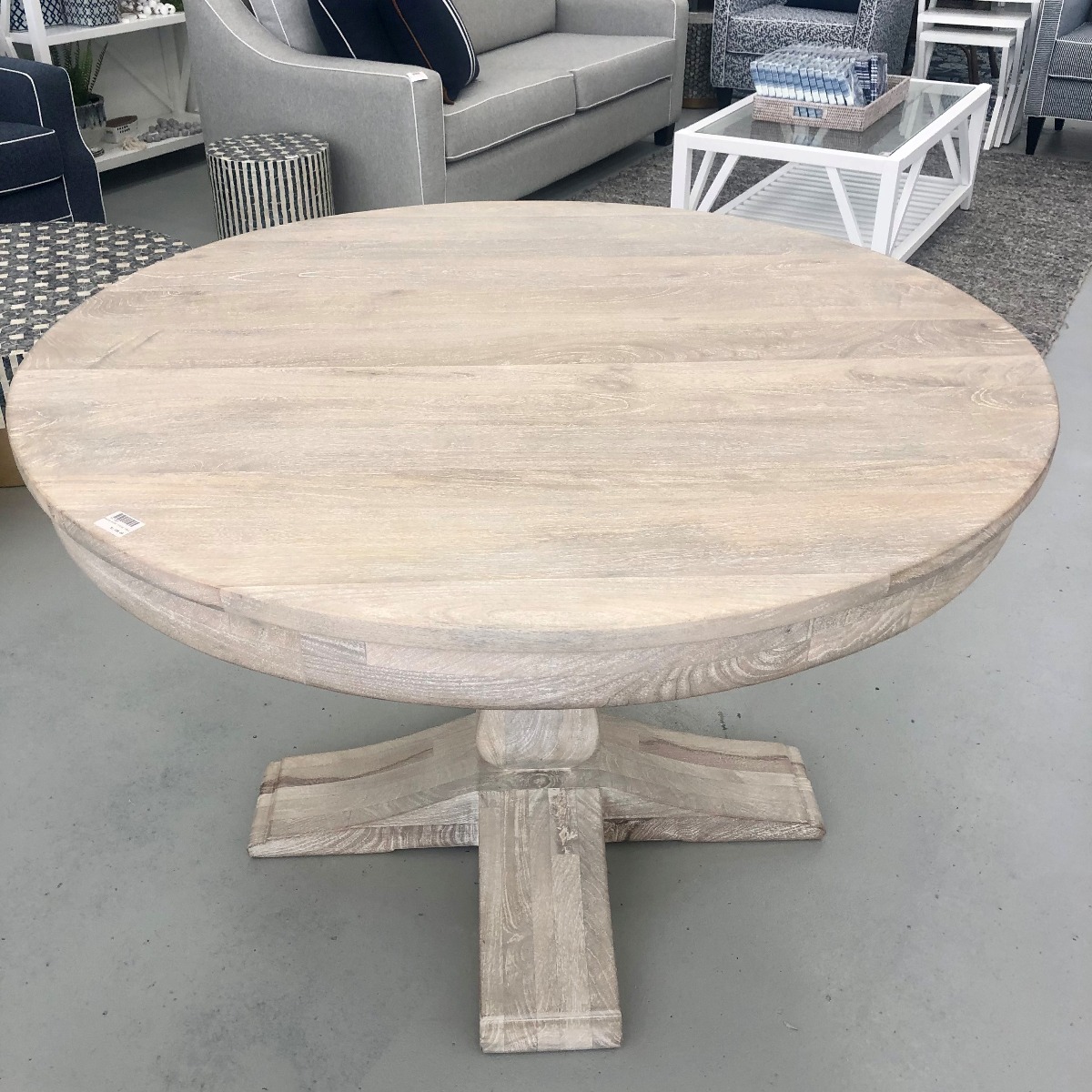 GOLD COAST FLOORSTOCK SALE "Noosa" Hampton Style Hardwood Timber Round Dining Table with Pedestal Base, Beachwhite, 120cm DIA SEATS 4-6 (RRP $1699) Last one!! - Image 2